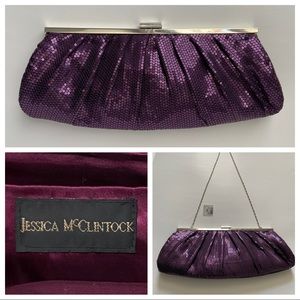 Large Clutch, Plum Sequins w Silver-tone hardware